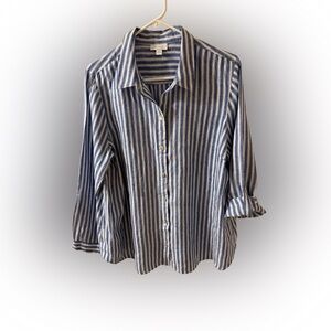 J. Jill Blue and White Striped Button Down Shirt